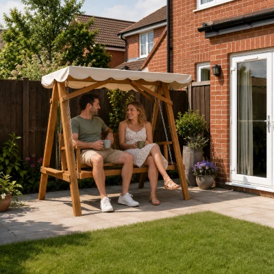 Outsunny 3 Seater Wooden Swing Chair Hammock Cream White