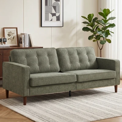 HOMCOM 3-Seater Velvet Sofa Tufted Wood Legs Living Room Green