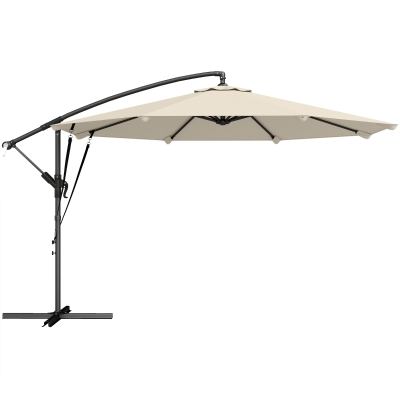Outsunny Zweefparasol Ø300 cm Kantelbaar Parasol met Draaimechanisme Kruisvoet Windkoorden Beschermhoes Crème