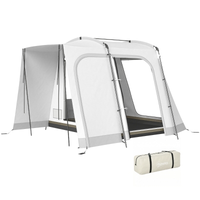 Outsunny Achtertent voor 2-4 personen, 320 x 280 x 205 cm 2-in-1 autotent waterdicht tunneltent met 4 deuren, raam en grondzeil