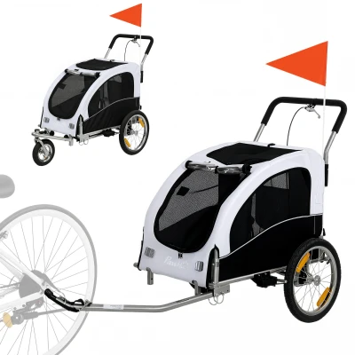 PawHut 2-in-1 Hundeanhänger für Fahrrad Faltbarer Hundebuggy für kleine & mittelgroße Hunde bis 20 kg, Weiß