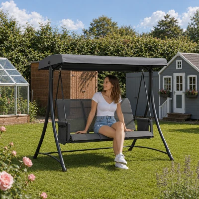 Outsunny 3-Seater Patio Swing Chair with Canopy Charcoal Grey