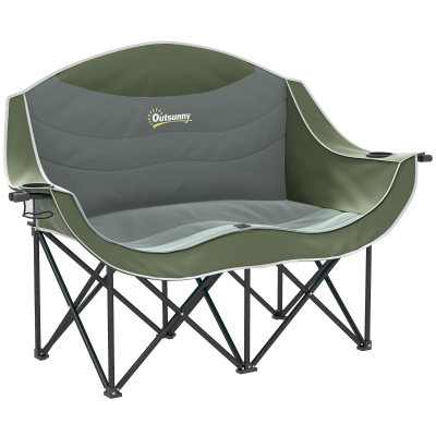 Outsunny Opvouwbare Dubbele Campingstoel – Tot 250 kg Belastbaar – Groen – Met Bekerhouder