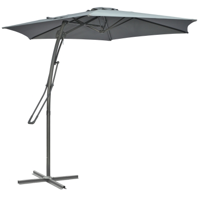 Outsunny Zweefparasol Ø293cm met zijhendel, kruisvoet, windbescherming, waterafstotend, donkergrijs