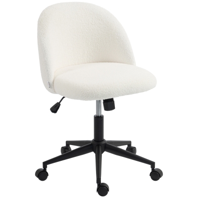 HOMCOM Silla de Oficina Giratoria de Borreguito Regulable en Altura con Ruedas Espuma de Confort Crema