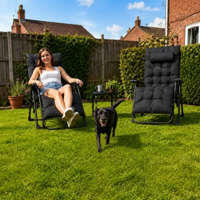 Outsunny 2pc Reclining Zero Gravity Sun Loungers Black