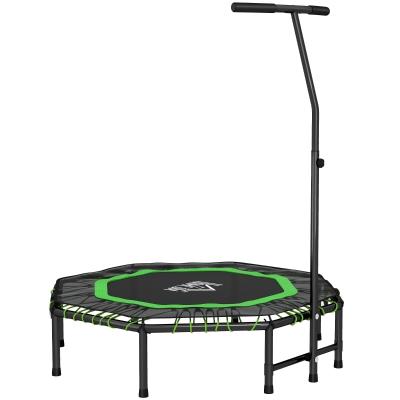 HOMCOM 48" Octagonal Mini Fitness Rebounder Trampoline Indoor Outdoor Foldable Mini Jumper with Adjustable Handle, Green