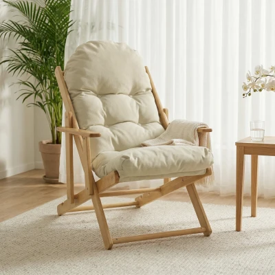HOMCOM Fauteuil Salon Bois Pliable Inclinable Coussin Capitonné