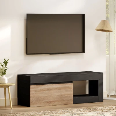 HOMCOM Meuble TV Noir 2 Portes avec Placard et Étagère