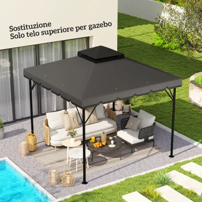 Outsunny Copertura per Gazebo 3x3 m 2 Livelli Grigio Chiaro Scuro