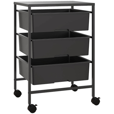 HOMCOM Bijzettafel op Wielen, 3 Manden voor Transport en Opslag, Keukenwagen, 40,8L x 33,5B x 60,5H cm, Zwart