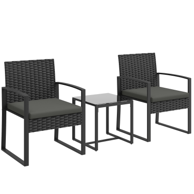 Outsunny Rattan bistroset, 3-delige tuinset met 2 stoelen, salontafel, afneembare kussens donkergrijs