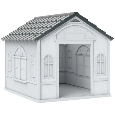 PawHut Casetta per Cani in PP Impermeabile con Tetto Inclinato e Porta di Ingresso, 65×75.7×63 cm, Grigio