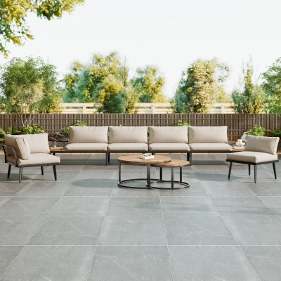 Modular Garden Sofa Set with Washable Zip-Off Cushion Covers, 160L × 64W × 75H cm, Gray