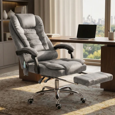 Vinsetto Bureaustoel met Massagefunctie, Ergonomische Bureaustoel met Leun- & Warmtefunctie, Afstandsbediening, Grijs