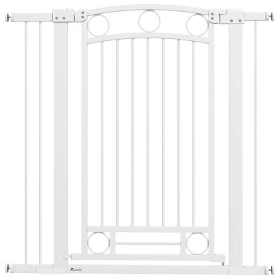 PawHut Puerta para Perros con Ancho Ajustable 76-104 cm Barrera de Seguridad para Perros con 2 Extensiones Blanco