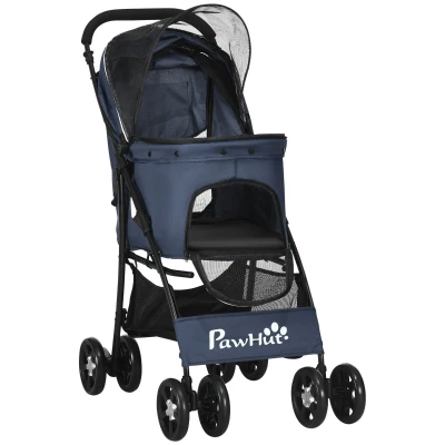 PawHut carrinho para cães dobrável, 1 cesto, 1 almofada, 1 bolso lateral, 81 cm x 48 cm x 99 cm, Cinza