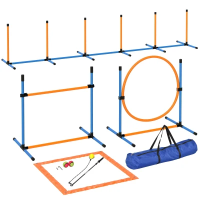 PawHut Conjunto Agility para Cães 7 peças Equipamento de Agility para Treino Kit de Barreiras para Jogos e Treino