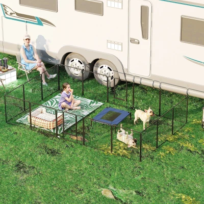 PawHut Cercado para filhotes, 16 peças parque para filhotes dobrável com porta para cães pequenos e médios, 3,2 x 3,2 x 0,8 m, Cinza
