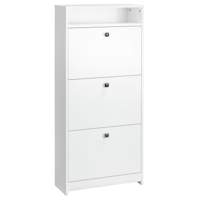 HOMCOM Schuhschrank 3 Klappenfächer (18 Paar Schuhe) und 1 Ablage Spanplatte Weiß 60×24×132cm