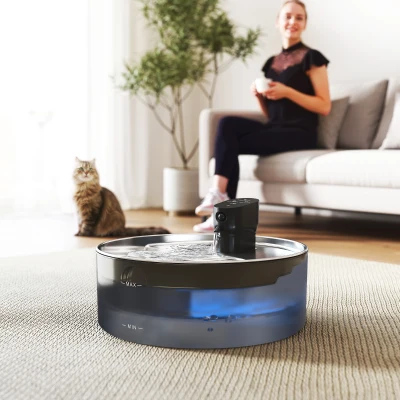 PawHut Fonte para gatos 7L, fonte para gatos com bomba silenciosa, LED, filtro de carvão ativado, aço inoxidável 30,6 x 30,6 x 17,2 cm