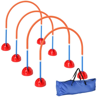 PawHut Equipamento de treino Agility para cães 4 peças com 4 portas de largura ajustável, bolsa de transporte, para jardim, Azul