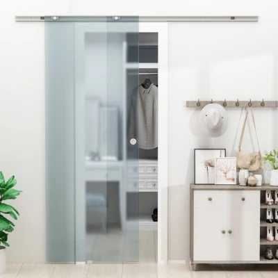 HOMCOM Porta de correr de vidro Porta interior vidro fosco 77,5 x 205 cm