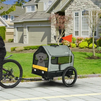 PawHut Reboque para cães Reboque para bicicleta Reboque para animais, 1 bandeira, para cães até 10 kg, Verde + Preto