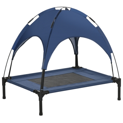PawHut Cama para Pets com Dossel, Cama para Cães, dobrável, resistente às intempéries, Azul