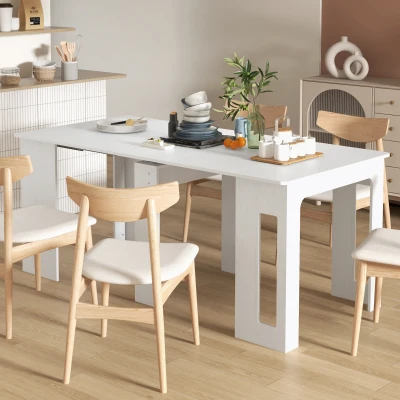 HOMCOM Klapptisch Esstisch, Küchen-Klapptisch ausziehbar bis zu 6 Personen, für kleine Räume, Esszimmer, Weiß