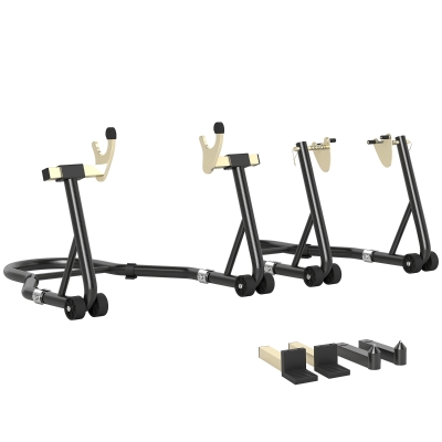 HOMCOM Vorder- und Hinterheber 390 kg Werkstattständer Motorrad verstellbarer Stahlarm, U- + L-Gabel, schwarz