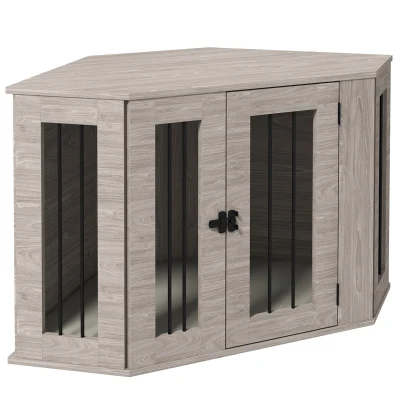PawHut Caixa para cães, Gaiola para cães, design de canto, incl. fecho, 1 almofada, 104 x 55 x 63 cm, Castanho