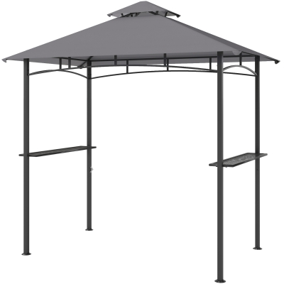 Outsunny Grillpavillon Gartenzelt Grill Pavillon Balkonpavillon mit Ablagen Flammhemmendes Doppeldach Grau 245 x 148 x 252 cm