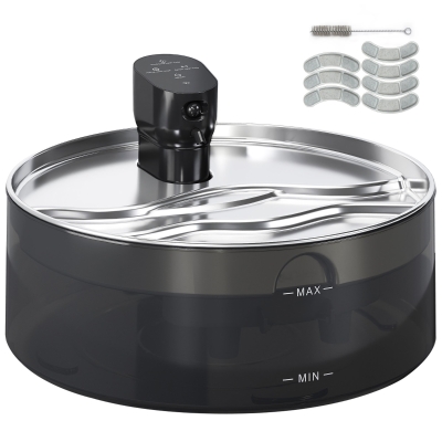 PawHut Fonte para gatos 7L, fonte para gatos com bomba silenciosa, LED, filtro de carvão ativado, aço inoxidável 30,6 x 30,6 x 17,2 cm
