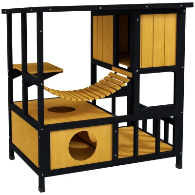 PawHut Casa para Gatos Toca para Gatos Abrigo para Gatos, resistente às intempéries, 1 rampa, 1 plataforma, 84,5 x 60 x 88 cm, Verde + Natural