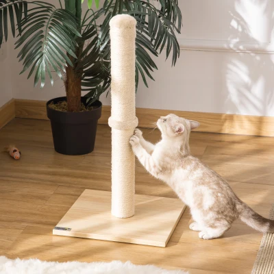 PawHut Coluna de Arranhar 60 cm de altura Arranhador para gatos até 5 kg com corda de sisal, Bege+Carvalho