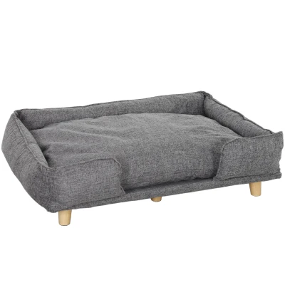 PawHut Sofá para cães, sofá para pets, cama para pets, almofada removível e lavável, Natural+ Cinza escuro