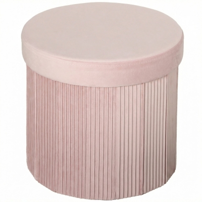 HOMCOM Puff Almacenaje Banco Almacenaje Plegable 35 L 38x38x38 cm Tapizado en Terciopelo Baúl de Almacenamiento Redondo Rosa