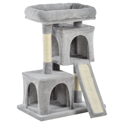 PawHut Arranhador 83 cm Pequeno arranhador para gatos com colunas de sisal, arranhador para gatos, árvore de escalada para gatos, móvel para gatos, árvore de atividades para gatos pequenos, Cinza claro