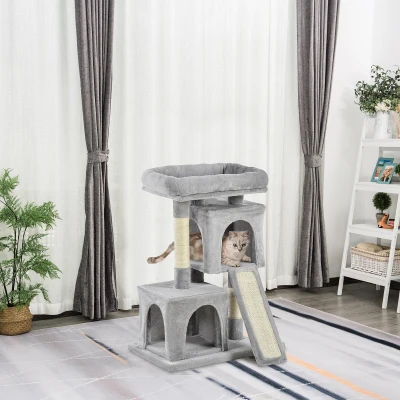 PawHut Arranhador 83 cm Pequeno arranhador para gatos com colunas de sisal, arranhador para gatos, árvore de escalada para gatos, móvel para gatos, árvore de atividades para gatos pequenos, Cinza claro