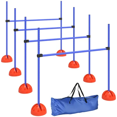 PawHut Conjunto de Agility para cães de 4 peças com 4 barreiras e bolsa de transporte para treino de salto, Azul