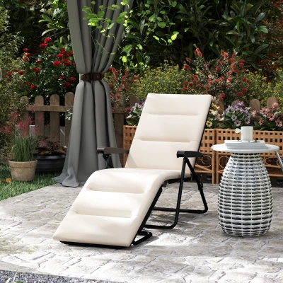 Outsunny Klappbare Sonnenliege, 6-fach verstellbar mit Auflage + Armlehnen Stahl Polyester 153 x 58,5 x 89 cm Creme