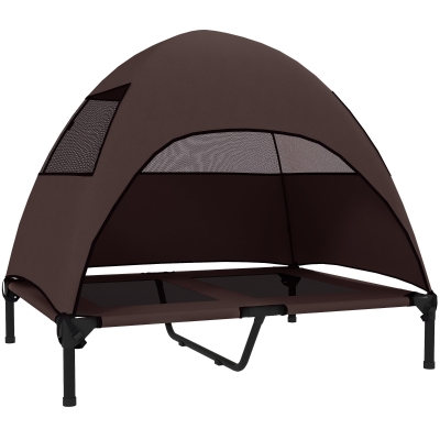 PawHut Cama Elevada para Cães Exterior com Toldo, Cama Elevada para Cães Grandes, 91 x 76 x 90 cm, Café