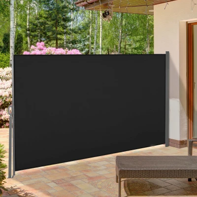 Outsunny Seitlicher Sichtschutz-Rollo, einziehbarer Paravent 3 x 1,6 m, Metall, wasserdichtes Polyester, UV-beständig, Hochdichte 180 g/m², Schwarz