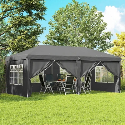 Outsunny Barnum Pliant 3x6m Acier Gris Foncé Côtés Amovibles