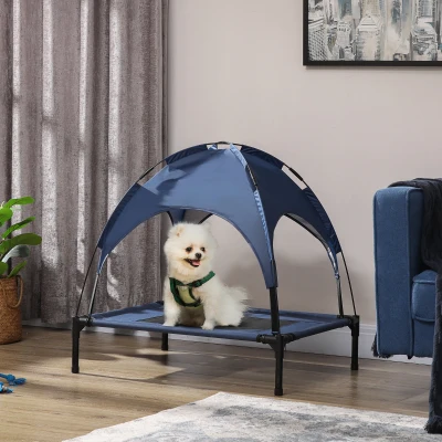 PawHut Cama para Pets com Dossel, Cama para Cães, dobrável, resistente às intempéries, Azul