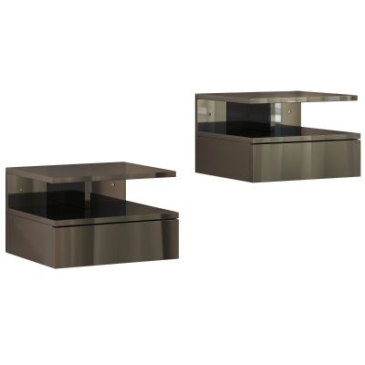 HOMCOM 2 Mesitas de Noche Flotantes con 1 Cajón y Estante Abierto Diseño Moderno 35x32x22,5 cm Negro Brillo