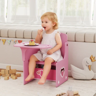 AIYAPLAY Set de Mesa y Silla para Niños de 3 a 5 Años de Madera MDF con Motivos de Corazón Rosa