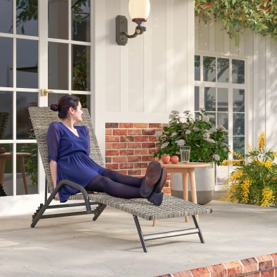 Outsunny Sonnenliege Gartenliege aus Polyrattan, verstellbar in 4 Positionen, S-Form, 156x62x96 cm, braun