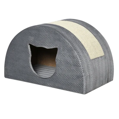 PawHut Caverna para Gatos com Arranhador Cama para Gatos Casa Arranhador Apartamento para Gatos Sisal Cinza 48,5 x 30 x 30 cm